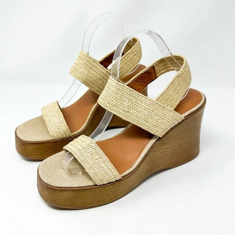 NEW Lucky Brand Delukah Ankle Strap Wedge Slingback Sandals, Size 9.5, MSRP $99